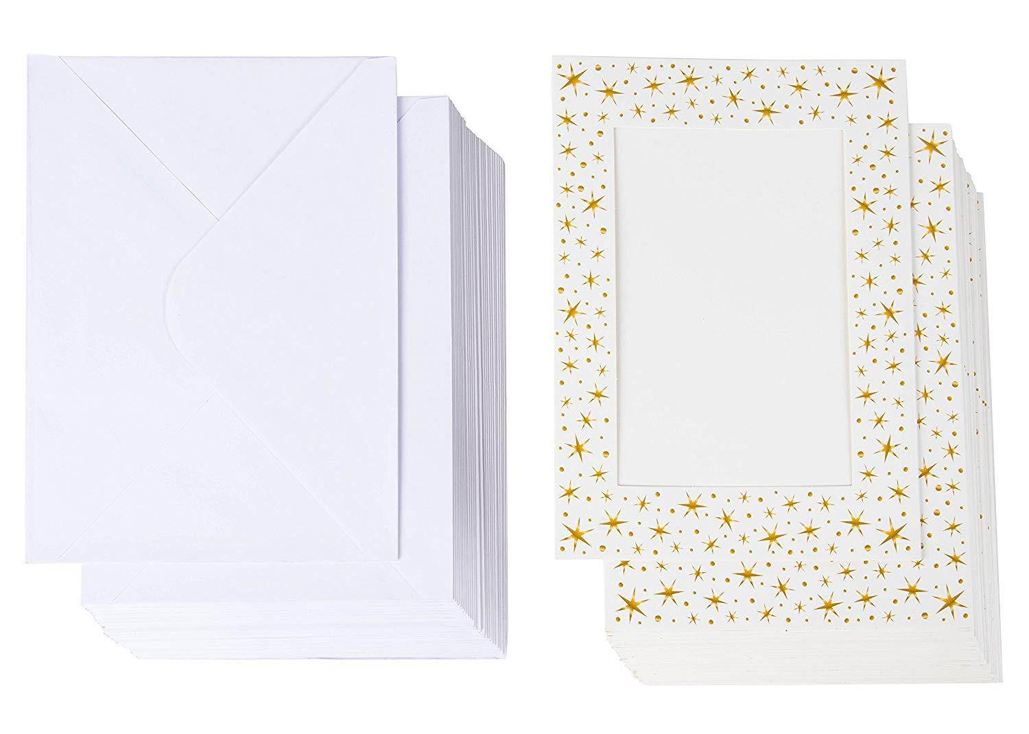 36-Pack Photo Insert Note Cards - Includes Paper Picture Frames Envelopes - Gold Stars Design Photo Mats, Photo Insert Greeting Cards, Holds 5 x 7 Inches Inserts