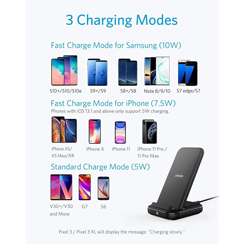 3-in-1 Multi-Device Wireless Charging Station, PowerWave 10 Stand with 2 USB-A Ports, for iPhone SE, 11, 11 Pro, XS Max, XR, XS, X, 8, 8 Plus, Galaxy S20, S10, S9, S8, 36W Power Supply Included