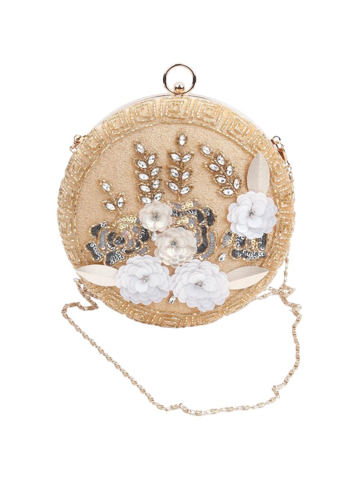 Odette Brown & White Embellished Sling Handbag