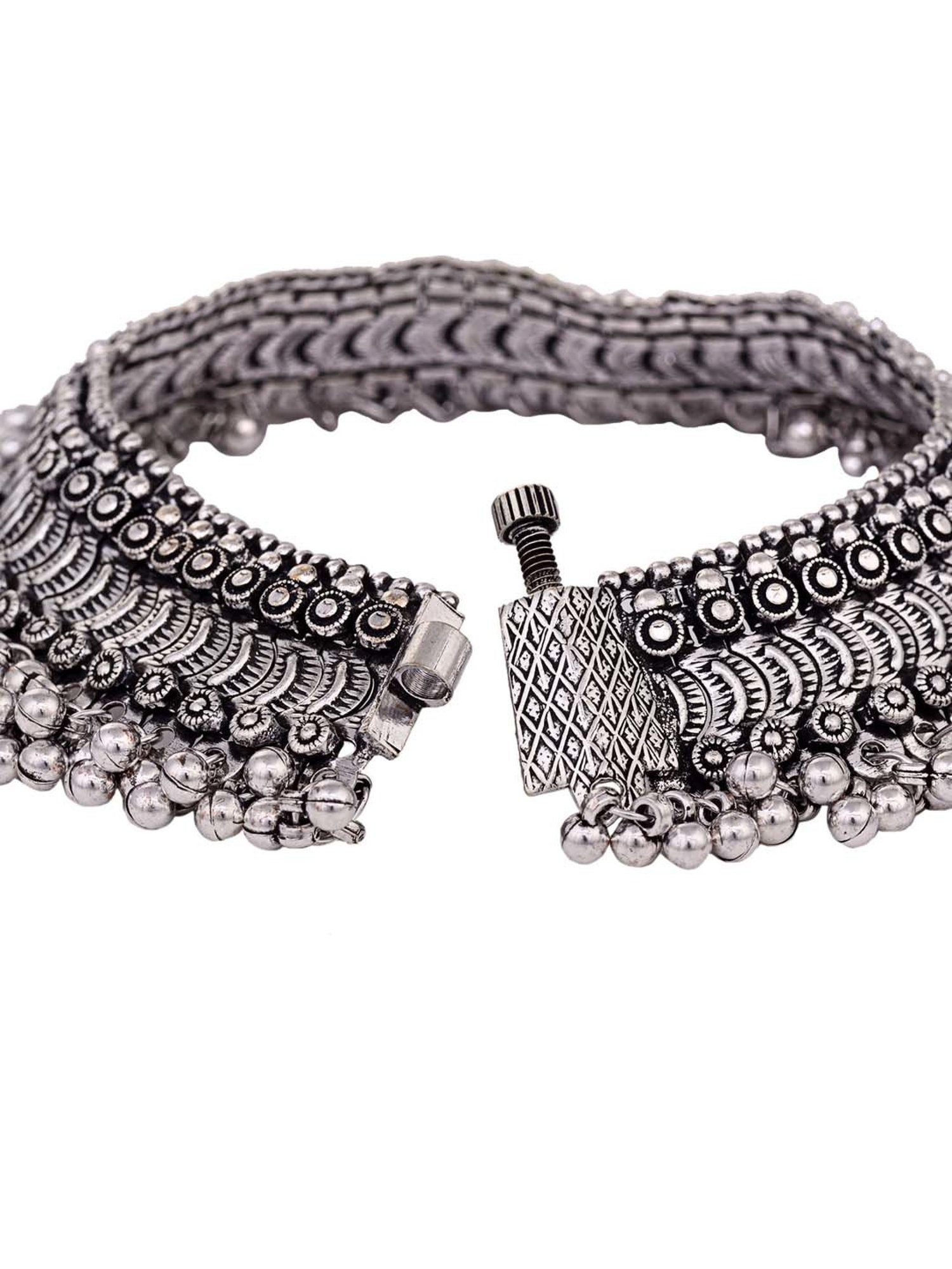 Saraf RS Jewellery Oxidized Silver-Plated Payal Anklets - Set of 2