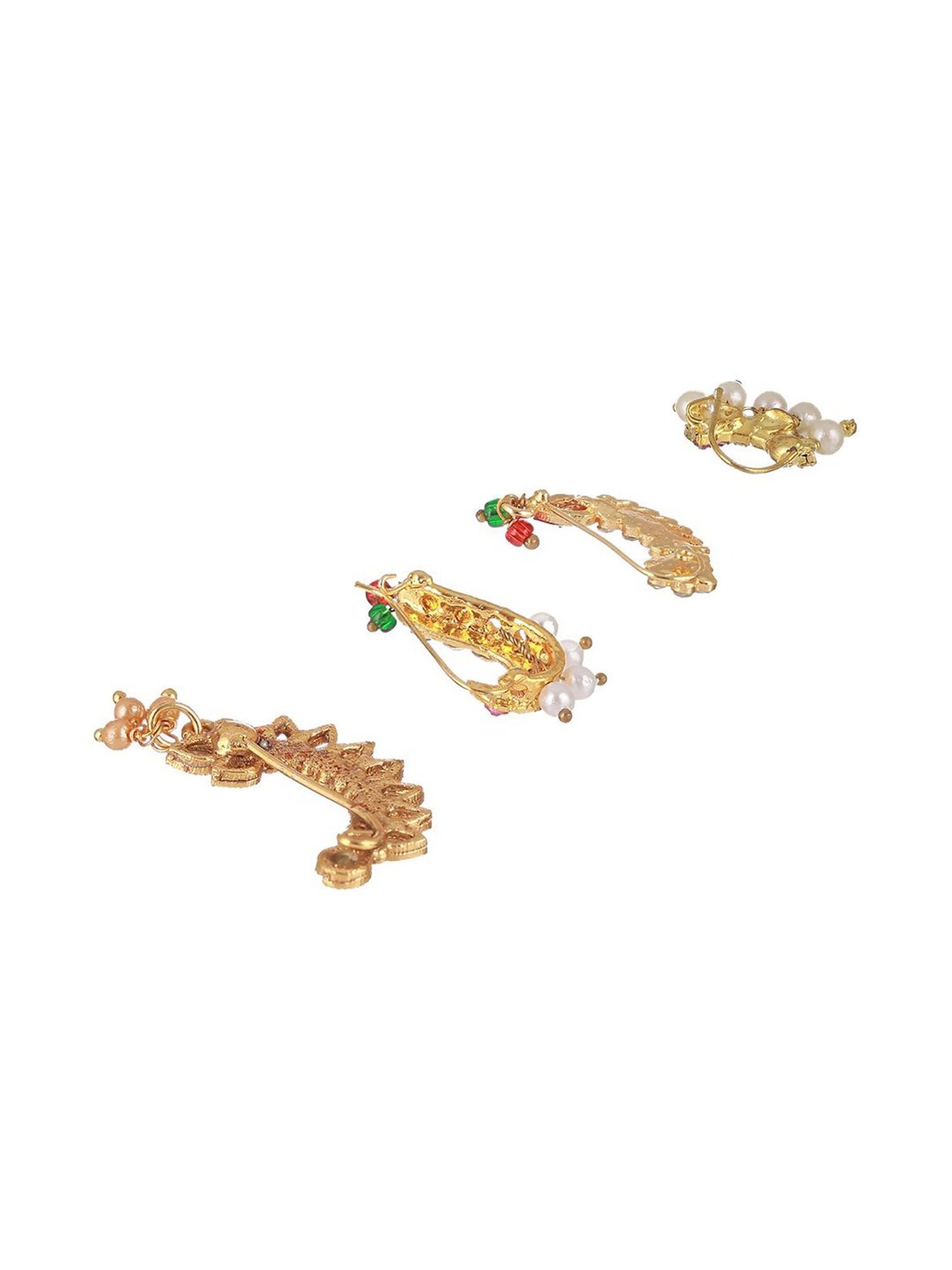 Aatmana Stone-Studded & Pearl Beaded Marathi Nosepin for Women - Pack of 4