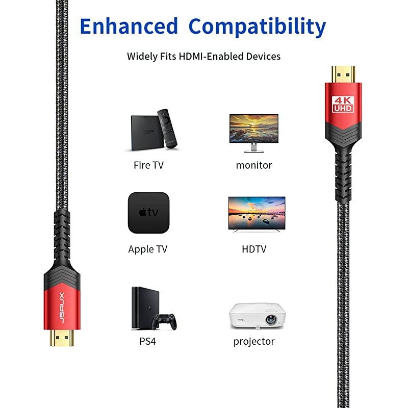 4K 60Hz HDMI Cable 33ft1M  HDMI 20 to HDMI High Speed 18Gbps 28AWG HDR 3D 2160p 1080p Braided Cord Compatible with Ethernet Audio ReturnARCFire TV UHD TV PC Red