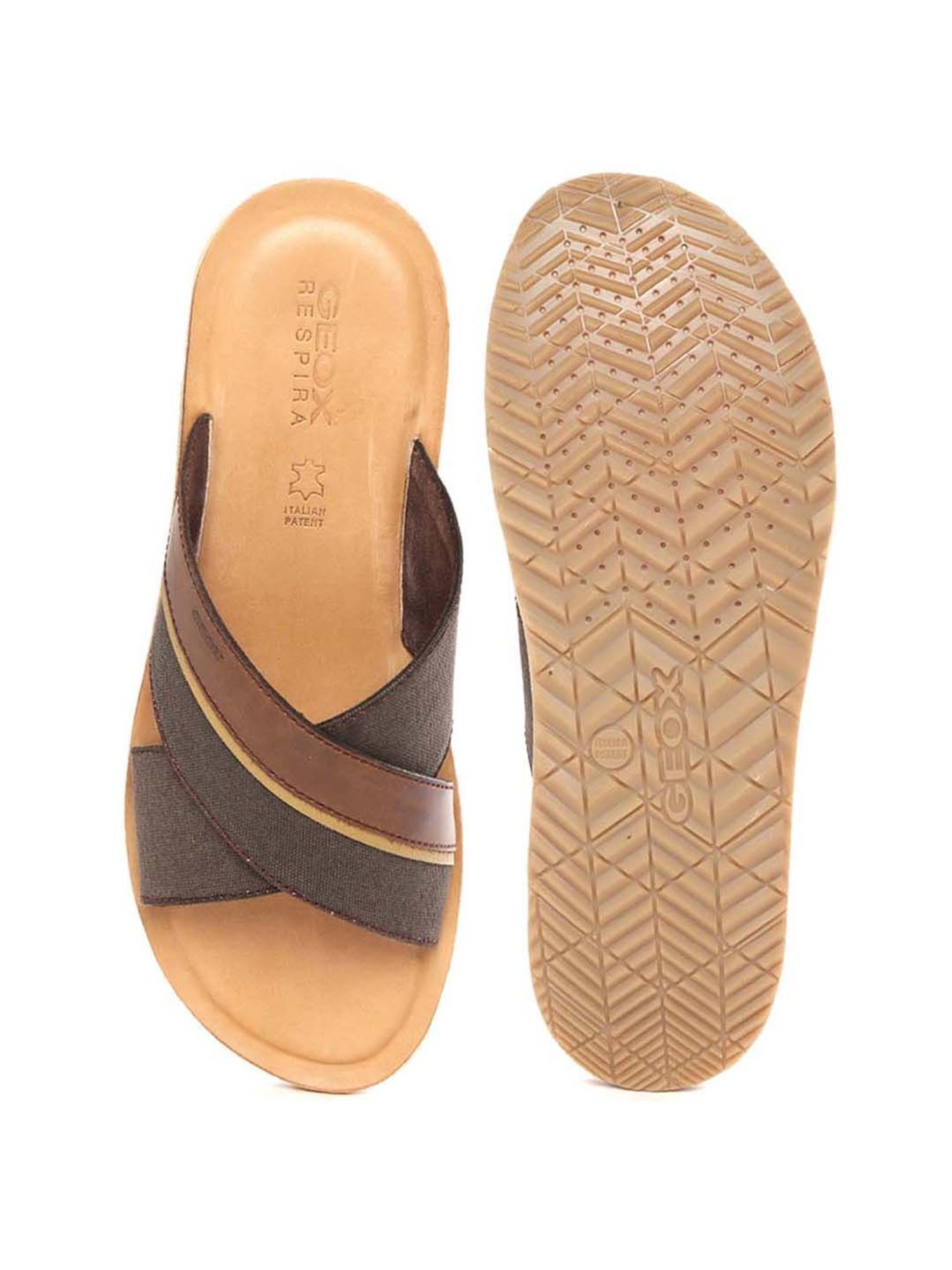Geox Men's Coffee Brown Cross Strap Sandals