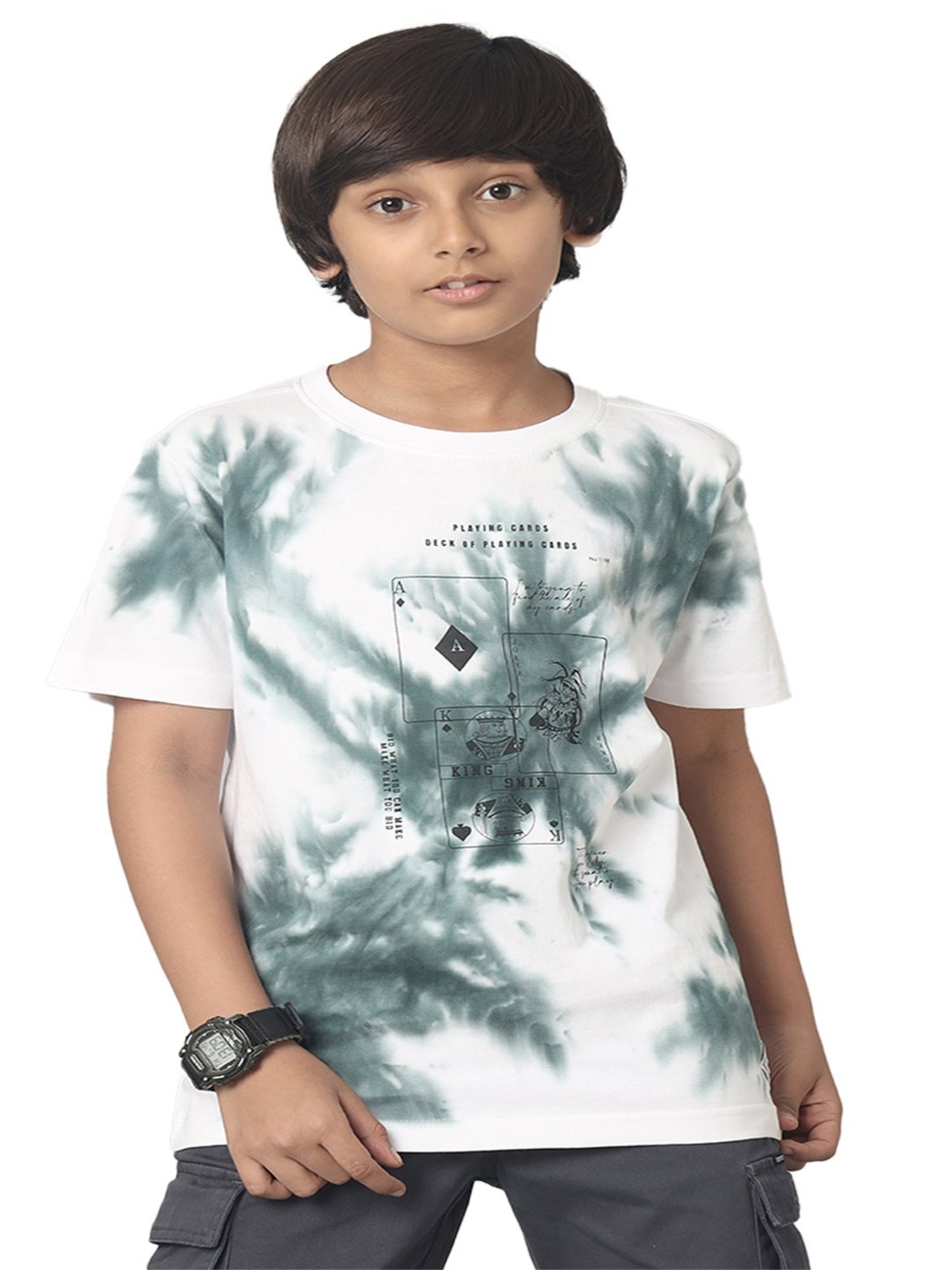 Under Fourteen Only Kids Green Printed T-Shirt