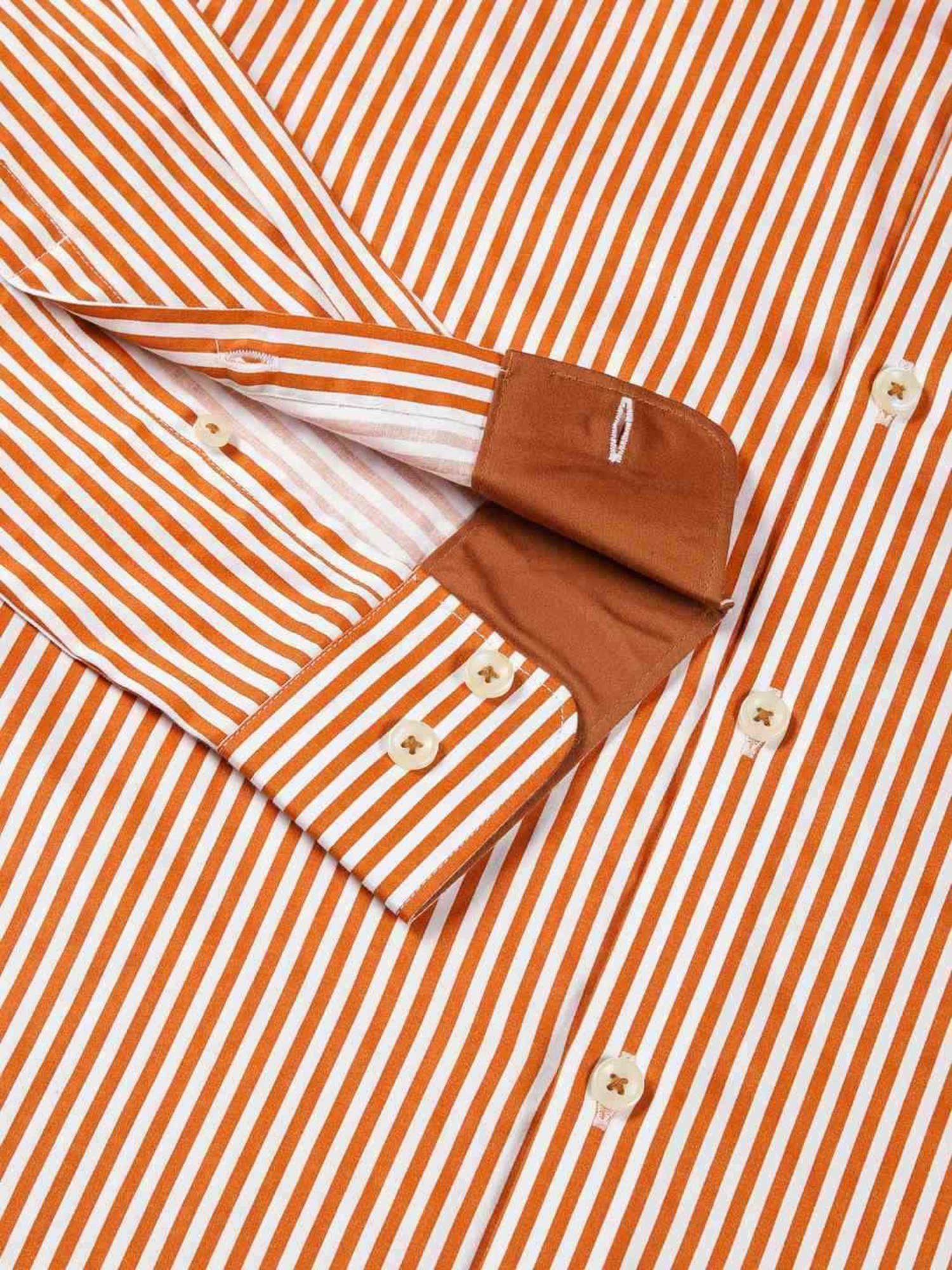Thomas Scott Dark Orange Regular Fit Striped Shirt