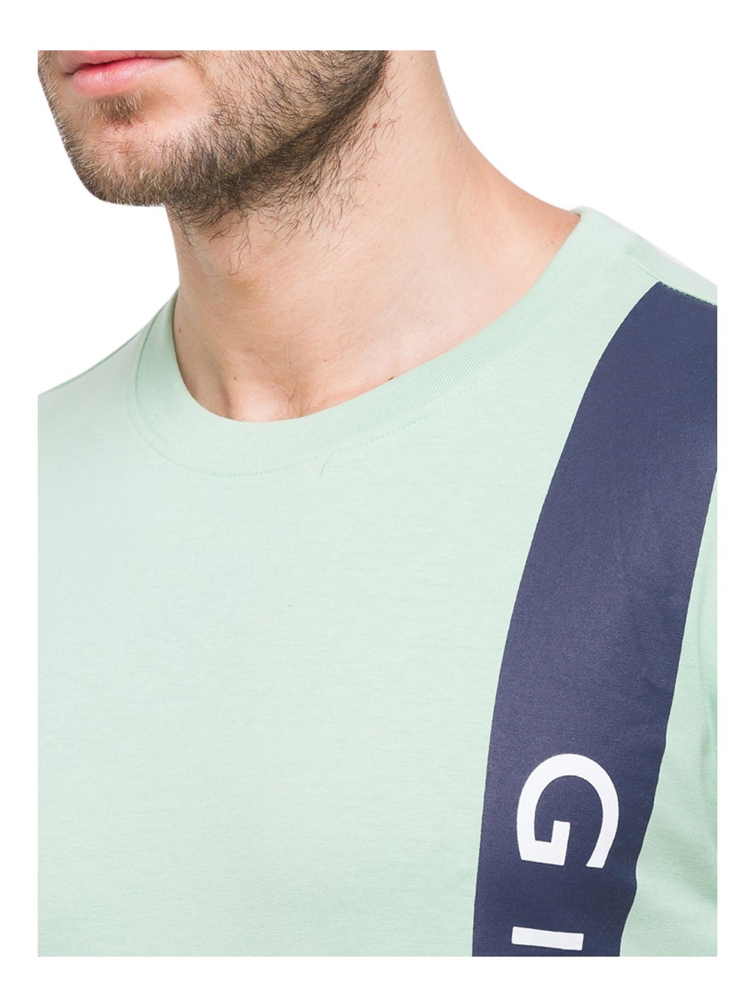 Giordano Smoke Green Cotton Slim Fit Logo Printed T-Shirt