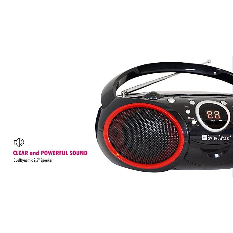 CD Player Boombox CDCDRCDRW Portable wBluetooth USB AMFM Radio Aux LineInput Headset Jack Foldable Carrying Handle and LED Light Phantom Black