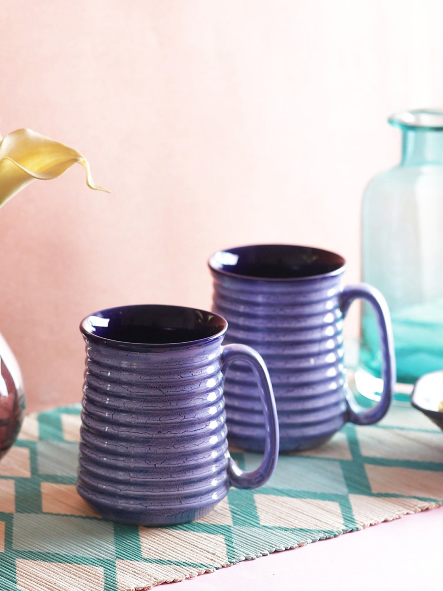 VarEesha Hand Crafted Studio Pottery Blue Coffee Mugs (650 ml) - Set of 2