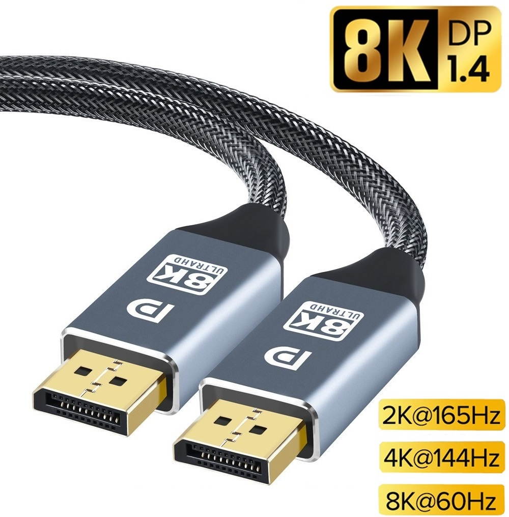 DisplayPort 1.4 Cable Ultra HD 8K 4K Copper Cord DP 1.4 HBR3 8K @60Hz 4K @144Hz High Speed 32.4Gbps HDCP 3D Slim and Flexible DP to DP Cable for Laptop PC TV Gaming Monitor (10ft/3M)