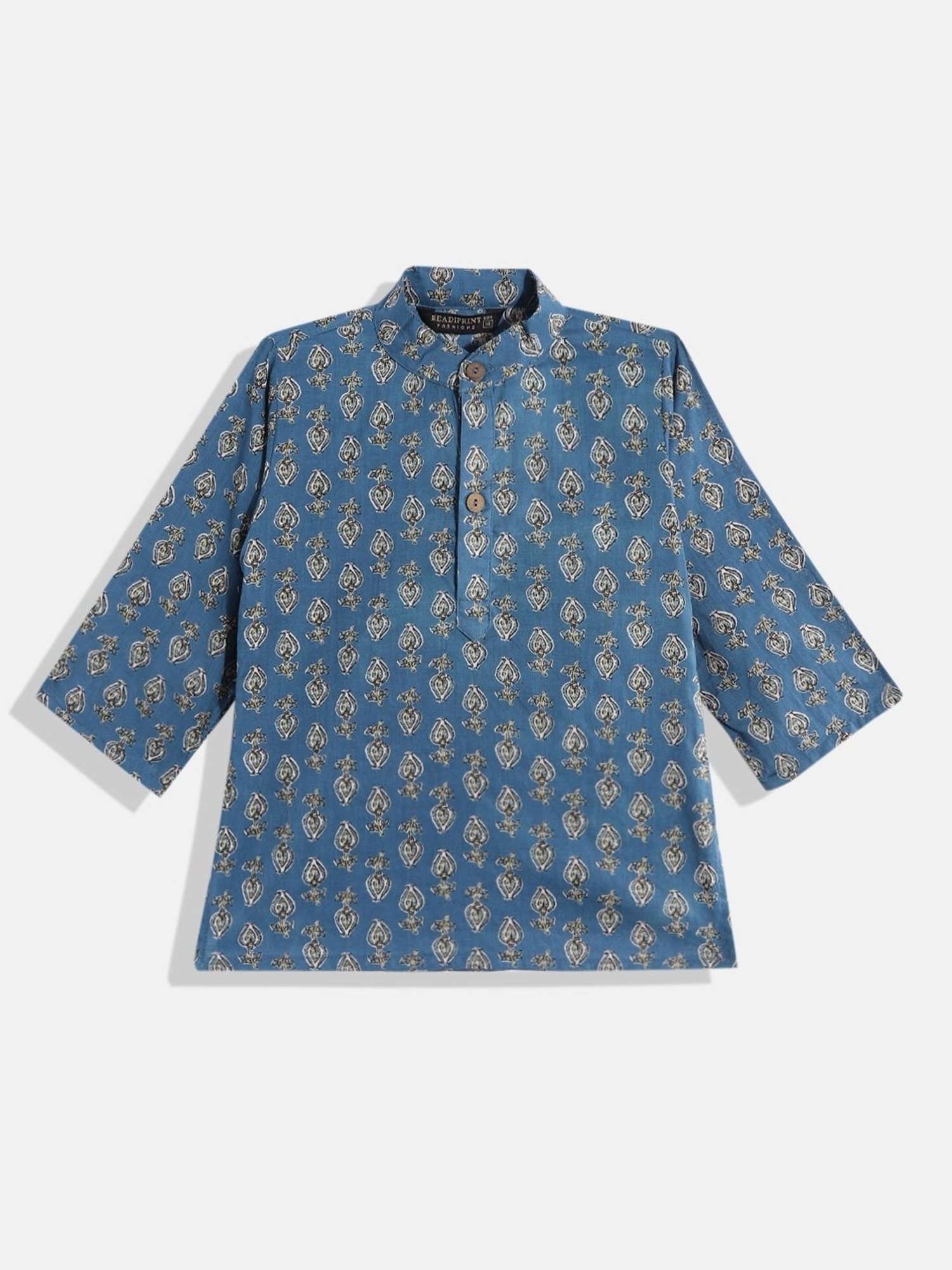 READIPRINT FASHIONS Kids Blue Printed Full Sleeves Kurta, Pyjamas with Nehru Jacket