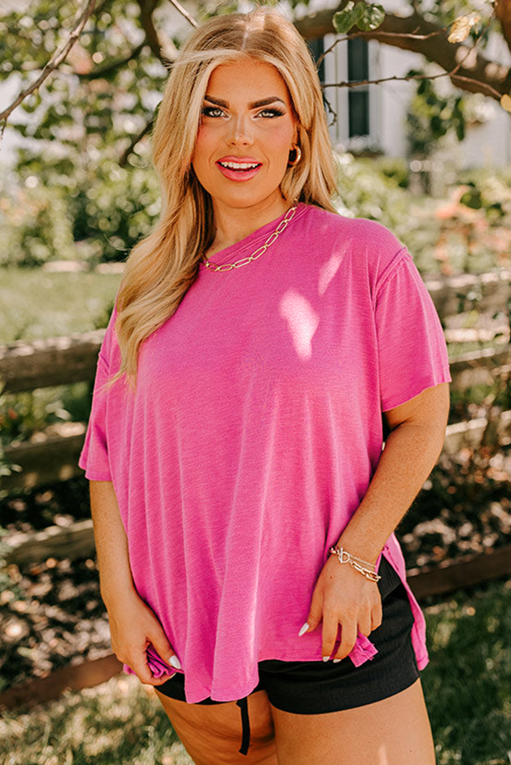 Rose Leopard Print V Neck Plus Size Tee