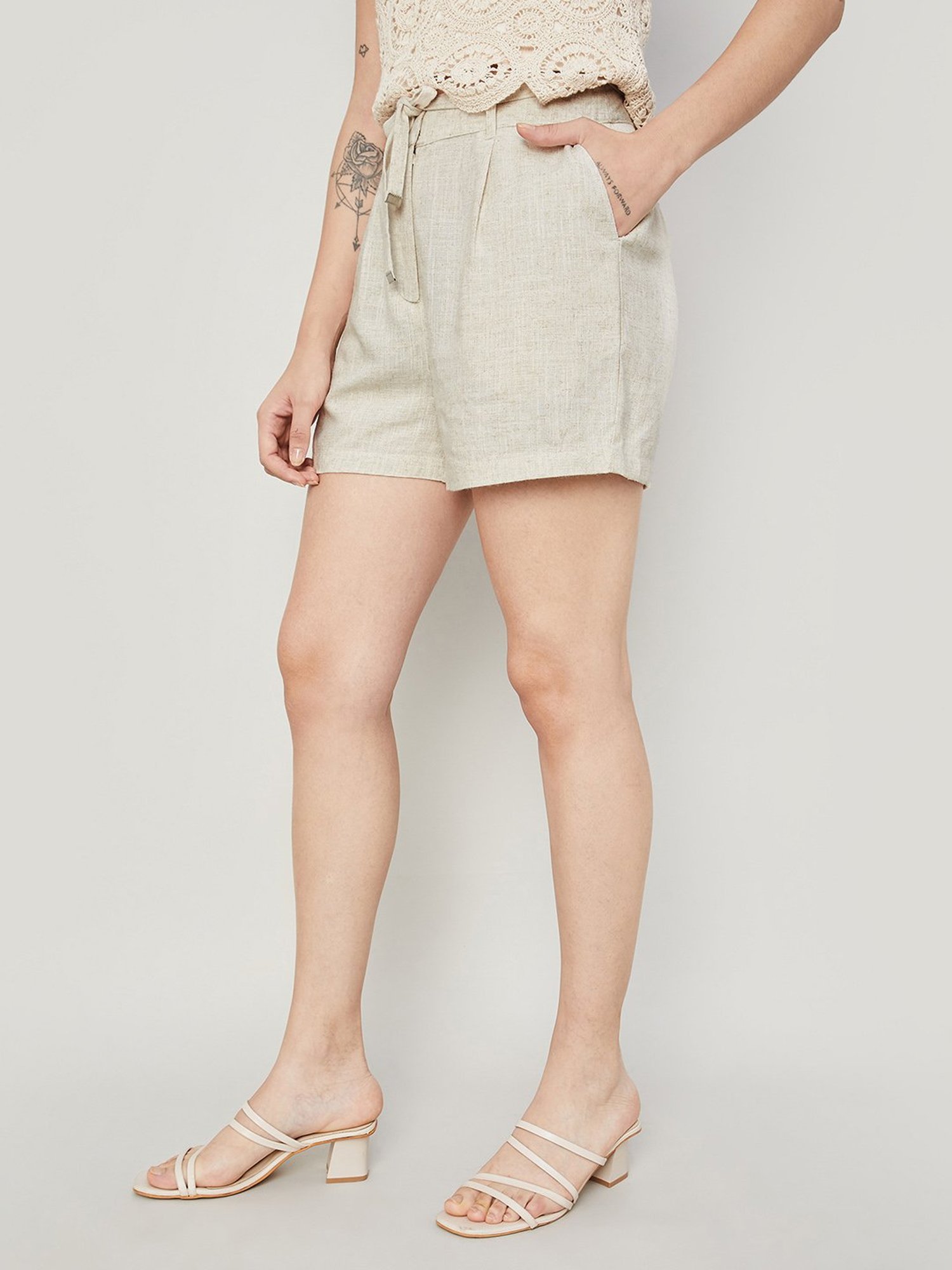 Code by Lifestyle Beige Self Design Shorts