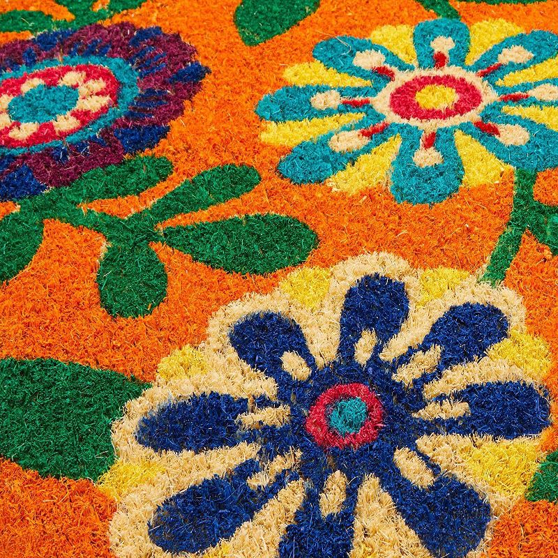 Juvale Floral Coir Doormat Welcome Front Door Mat Indoor Outdoor Rugs 17"x30"