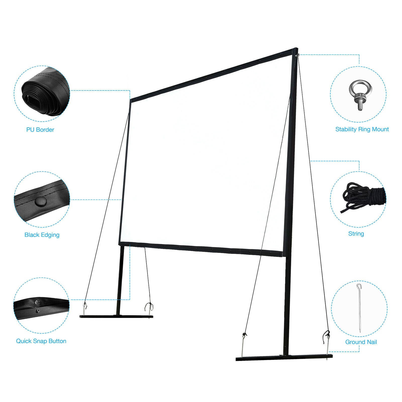100Inch Portable Projector Screen with Stand HD 4K 16:9 Home Projection Screen