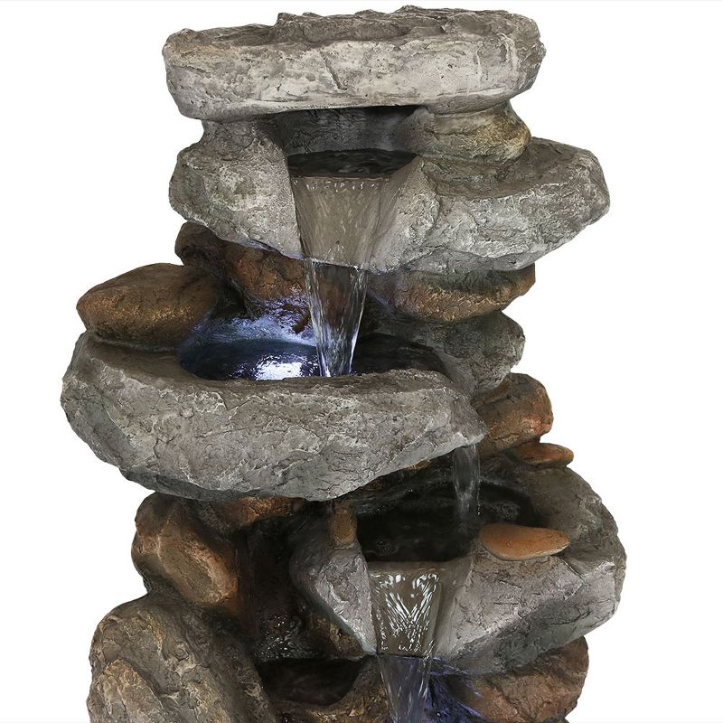 34"H Polystone Rock Falls Outdoor Fountain with LED Lights - Sunnydaze Decor