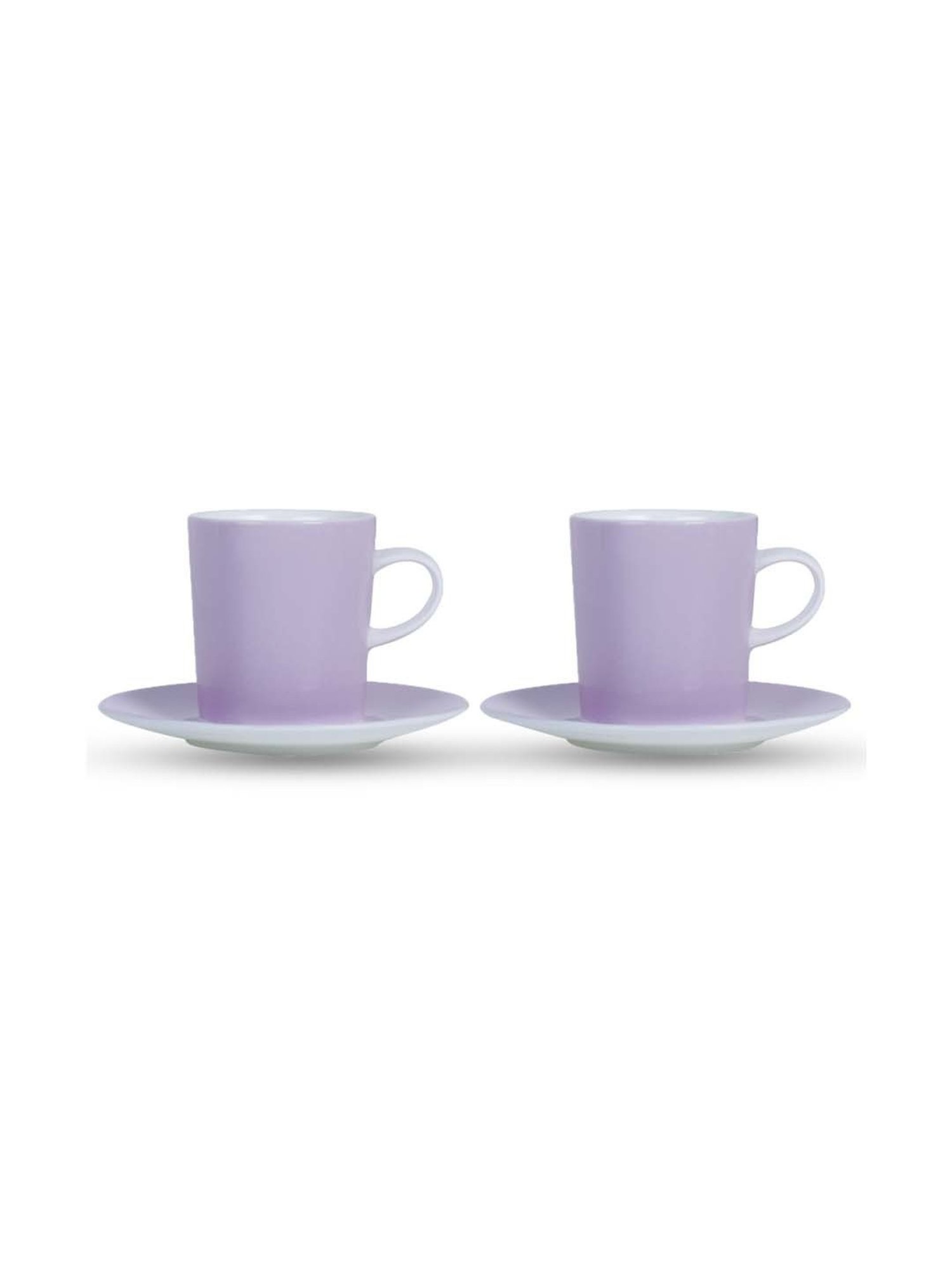 MONNO Snap Lilac & White Bone China Cup & Saucer (0.15 L)- Set of 2