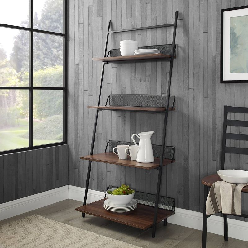 64" Urban Industrial Metal and Wood Leaning Wall Shelf Dark Walnut - Saracina Home