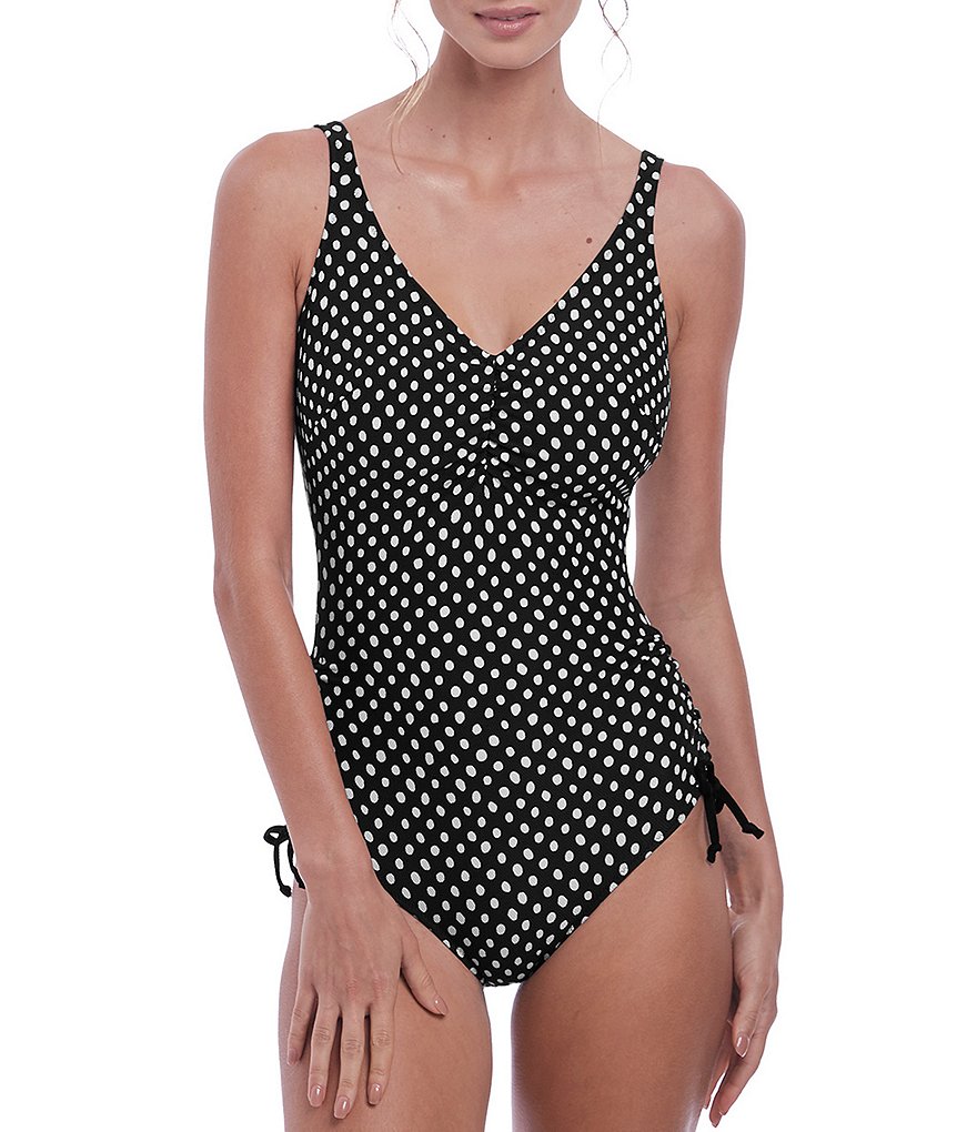 Fantasie Santa-Monica Polka Dot Underwire Bra Sized Adjustable Leg One Piece Swimsuit