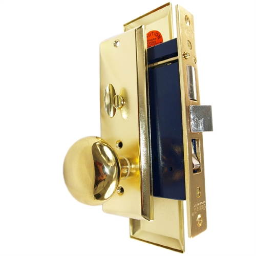 Guard Security Metro Version (Like Marks 114A/3) P8888RAK Polished Brass US3 Right Hand Apartment Mortise Entry Lockset, self-Adjusting spindles with Screwless Knobs Thru Bolted Lock Set