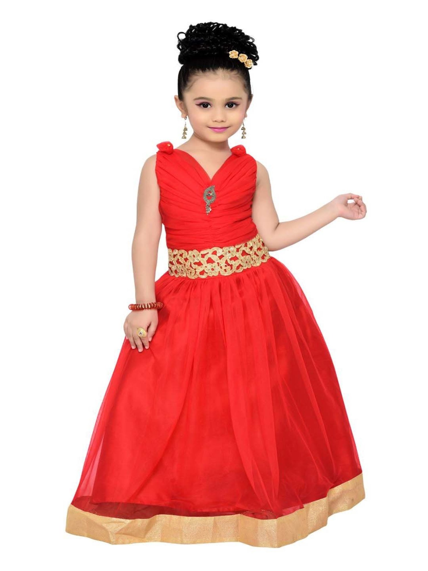 AJ Dezines Kids Red Zari Work Gown