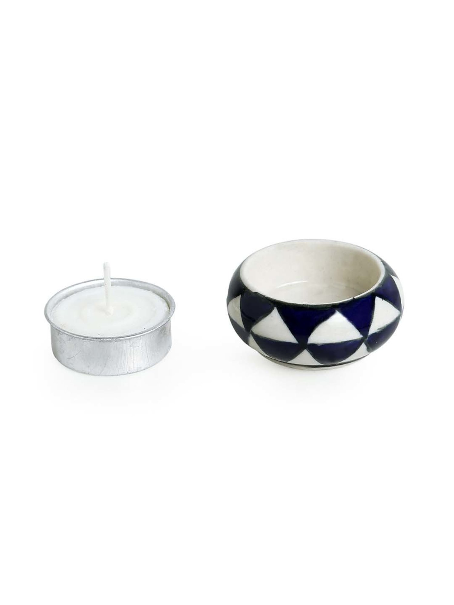 ExclusiveLane 'Shimmering Mughals' Geometric Hand-painted Tea-Light Holders In Ceramic (Set of 6)