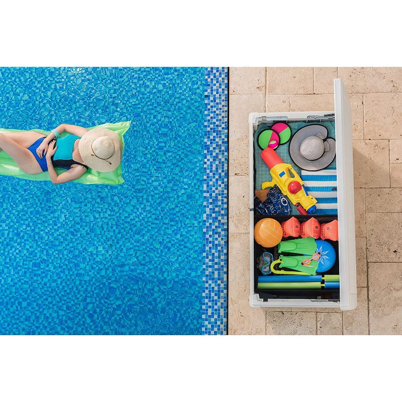 Keter 235178 Large 135 Gallon Waterproof All Weather Resistant Wicker Outdoor Backyard Sumatra Patio Porch Deck Garden Pool Storage Box Bench, White