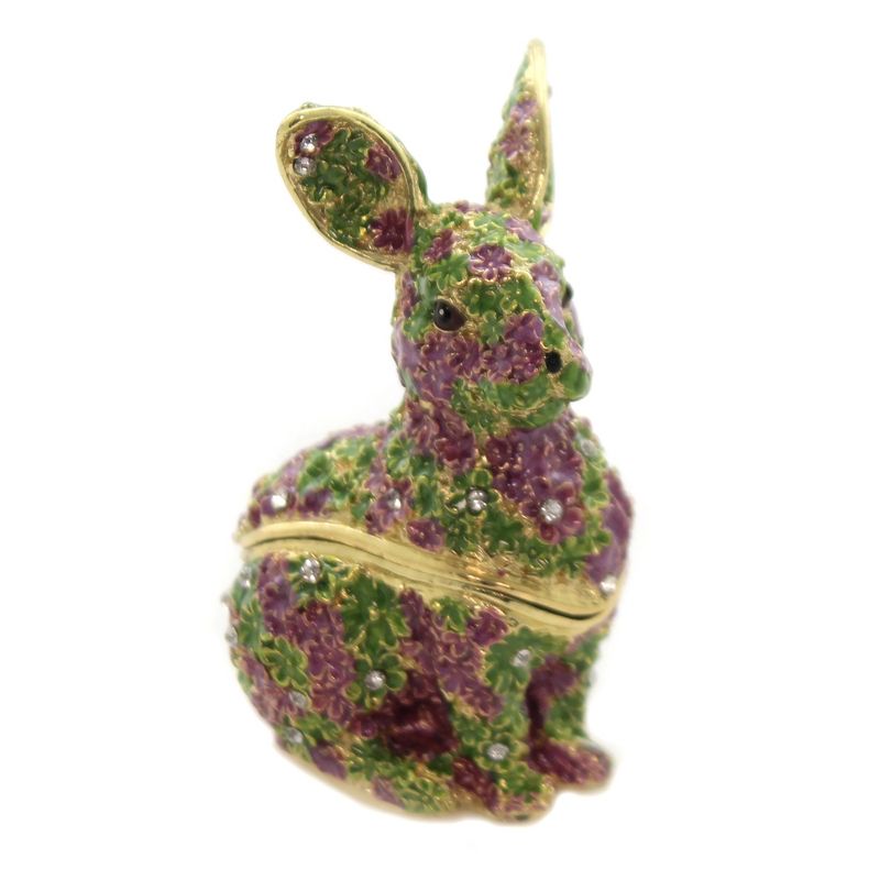 Hinged Trinket Box 3.25" Rabbit Flower Trinket Box Hinged Crystals  -  Decorative Figurines