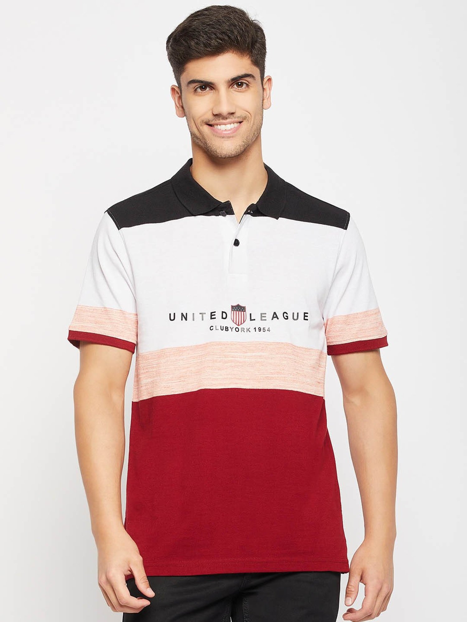 Club York Maroon & White Regular Fit Colour-Block Polo T-Shirt