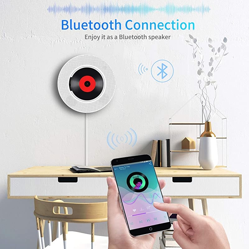 CD Player with Bluetooth, Wall Mountable CD Music Player Home Audio Boombox with Remote Control FM Radio Built-in HiFi Speakers, MP3 Headphone Jack AUX Input Output with Pull Switch
