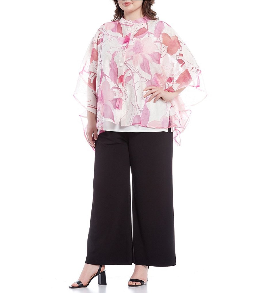 IC Collection Plus Size Floral Sheer Burn Out Blouse