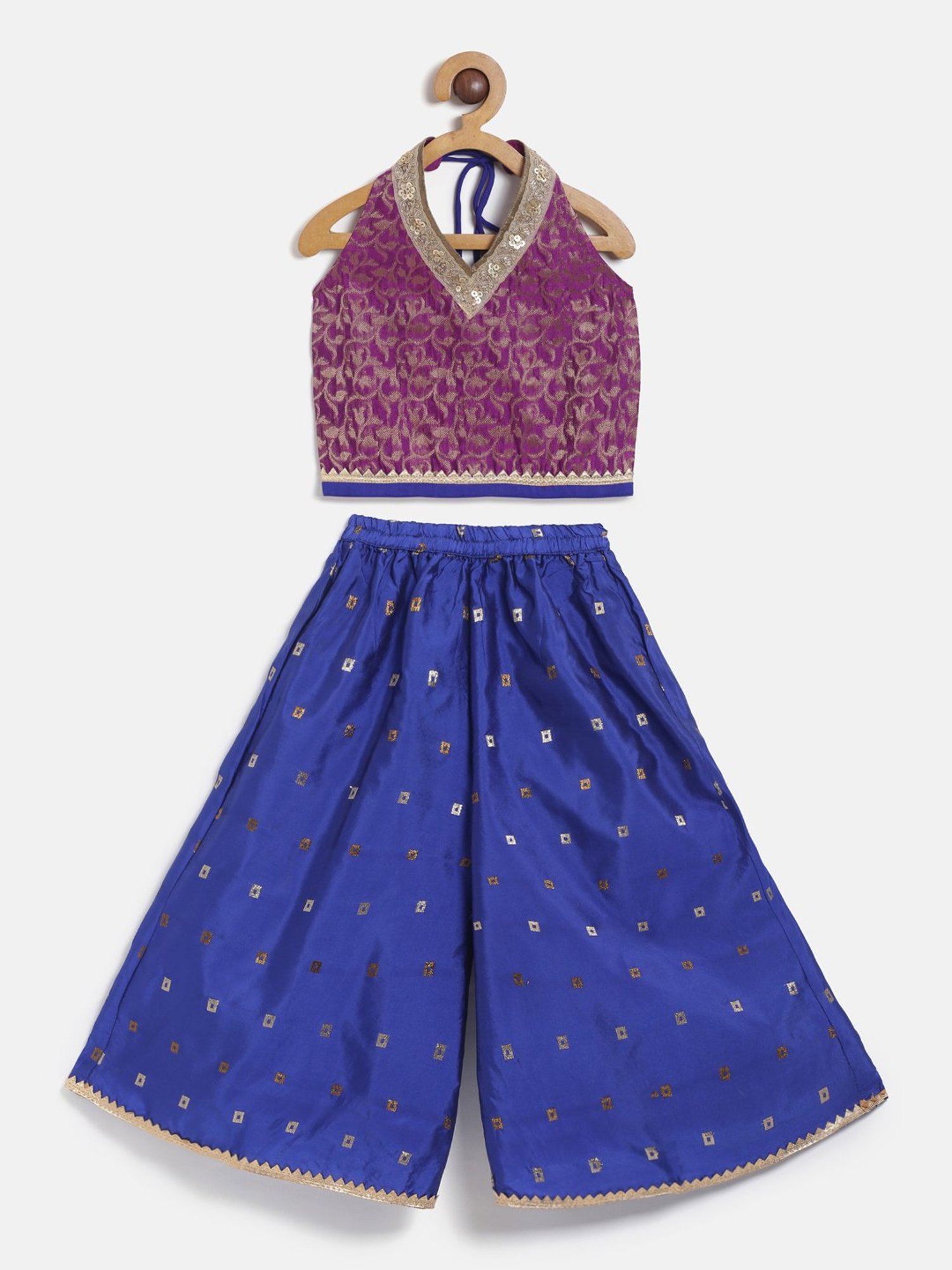 TWISHA Kids Magenta & Blue Self Design Top with Plazzos