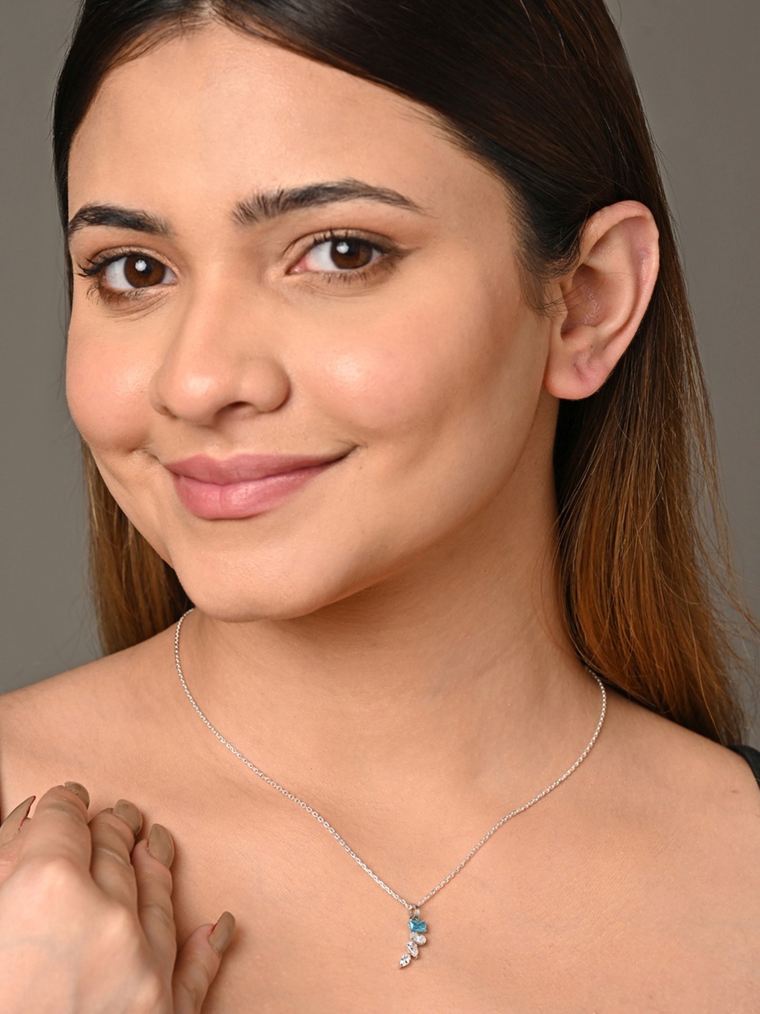 Clara 925 Silver Rhodium-Plated Swiss Zirconia Diamante Pendant with Chain Necklace