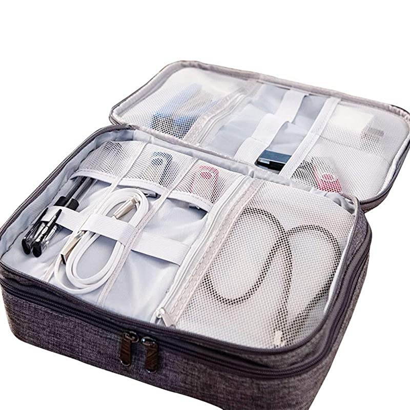 Double Layers Electronics Organizer Bag,  Protable Accessories Carrying Case Cable Organizer Bag Waterproof Cable Storage Bag for Charging Cable, Power Bank, Cellphone, USB and More(Blue)
