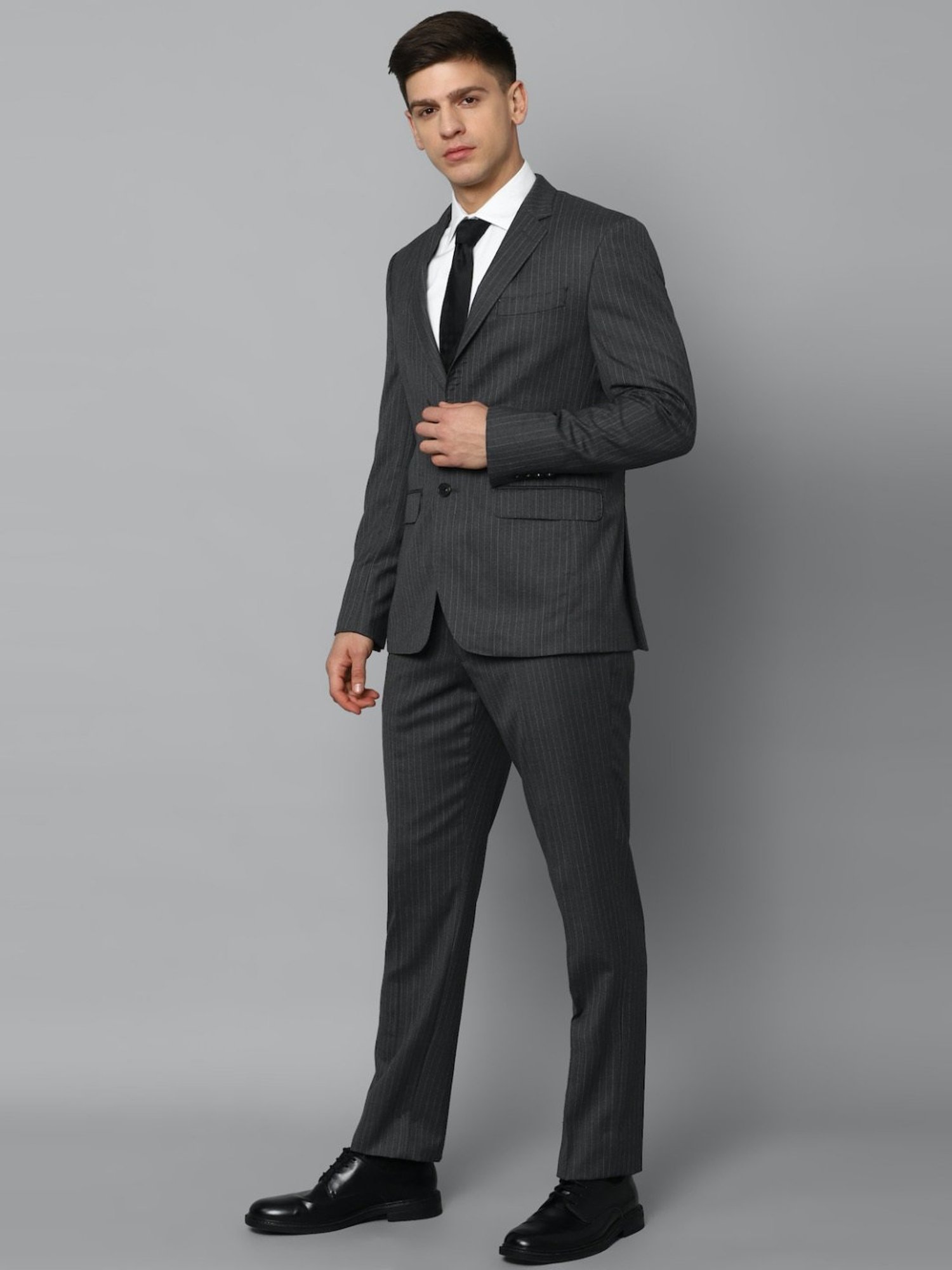 Luxure By Louis Philippe Grey Slim Fit Striped Two Piece Suit