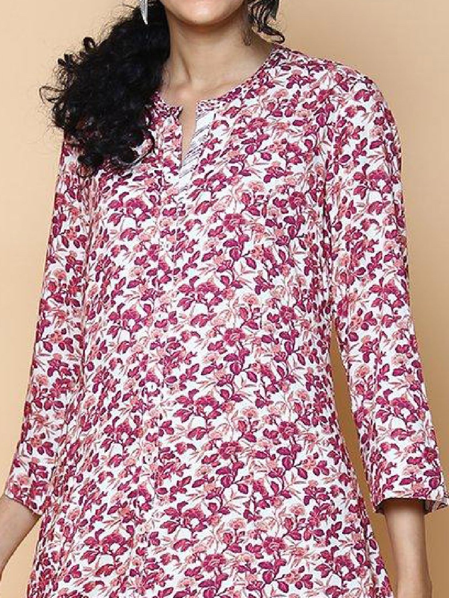 Biba White & Magenta Printed Kurta & Palazzo Set