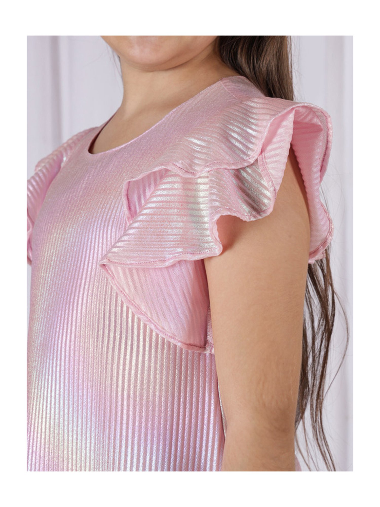 NEUDIS Girls Pink Solid Dress with Sling Bag