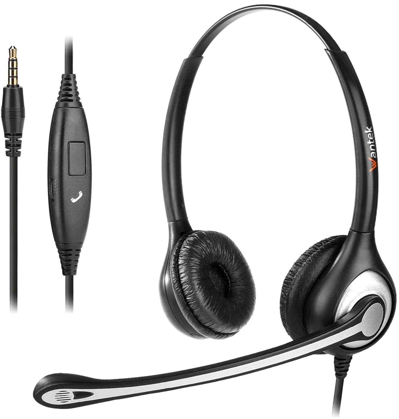 Cell Phone Headset with Microphone Noise Cancelling & Call Controls, 3.5mm Computer Headphones for iPhone Samsung PC Business Skype Softphone Call Center Office, Clear Chat, Ultra Comfort