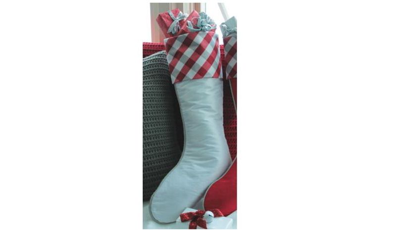 Melrose 19" White and Red Christmas Stocking with Tartan Plaid Cuff