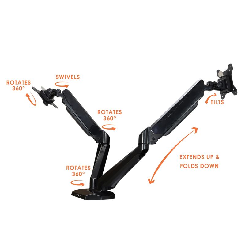 MegaMounts Fully Adjustable Tilt and Swivel Articulating Double Arm Monitor Desk Mount
