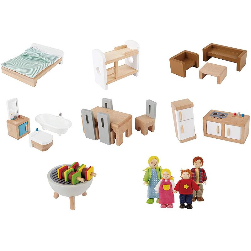Hape Wooden 10 Room Extravagant Family Play Mansion Doll House Set with 4 Dolls, Doorbell, LED Lights and Furniture Accessories for Ages 3 and Up