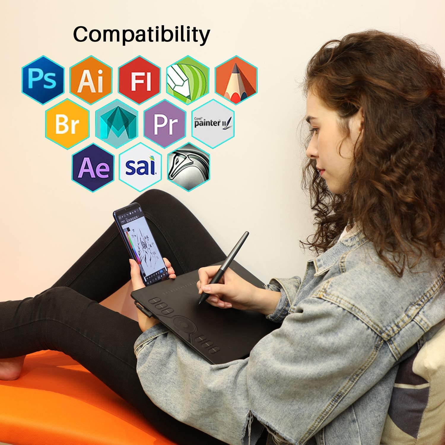 Huion HS610 Graphics Drawing Tablet Android Devices Supported Tilt Function Battery-Free Stylus with 8192 Pen Pressure