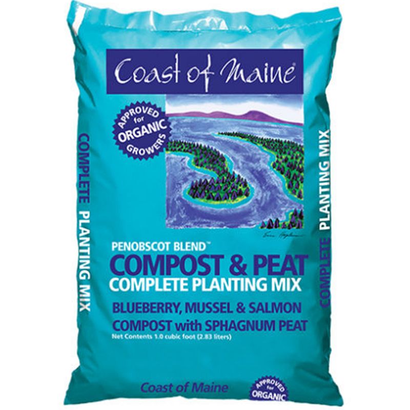 Coast of Maine OMRI Listed Penobscot Blend Organic Compost and Peat Potting Soil Mix for Container Gardens and Flower Pots, 1 Cubic Foot