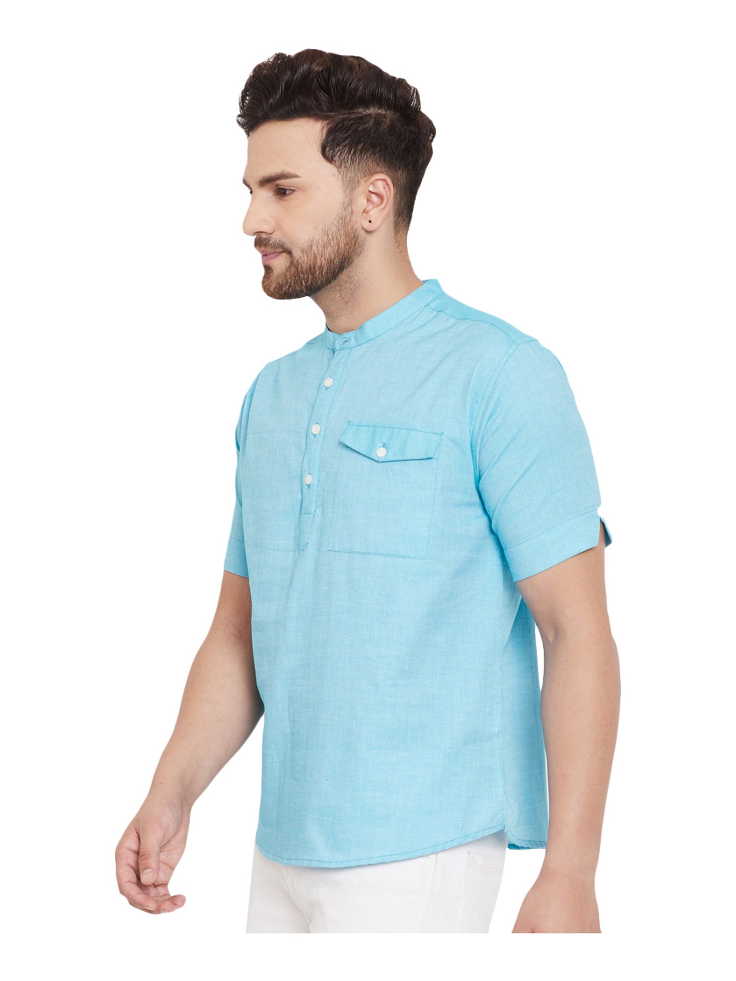 Even Sky Blue Cotton Regular Fit Short Kurta