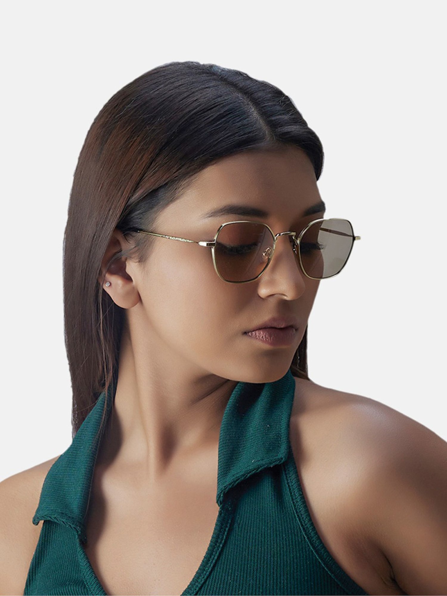 Shisen Fox Tokyo Dark Gold-Light Brown Geometric Unisex UV Protection Sunglasses -51 mm