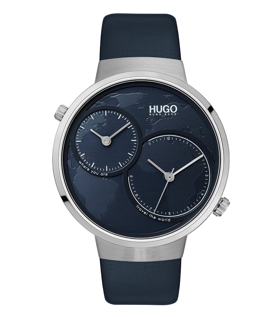 Hugo Boss #Travel Blue Leather Watch