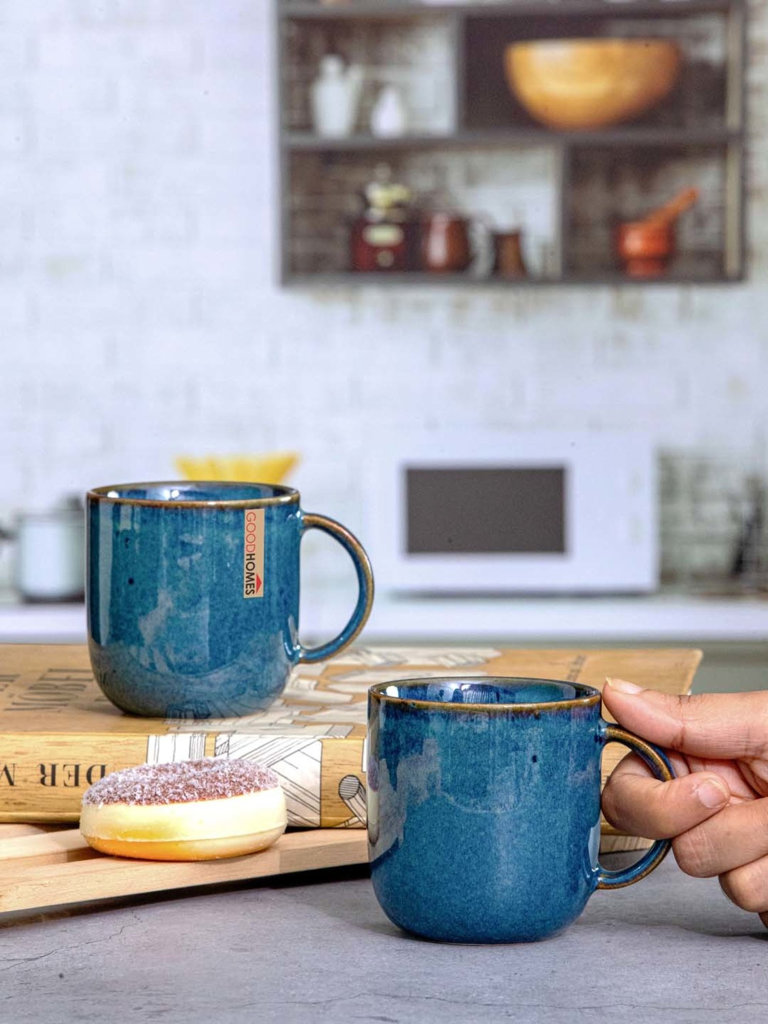 Goodhomes Blue Stoneware Coffee Mugs (0.2 L) - Set of 6