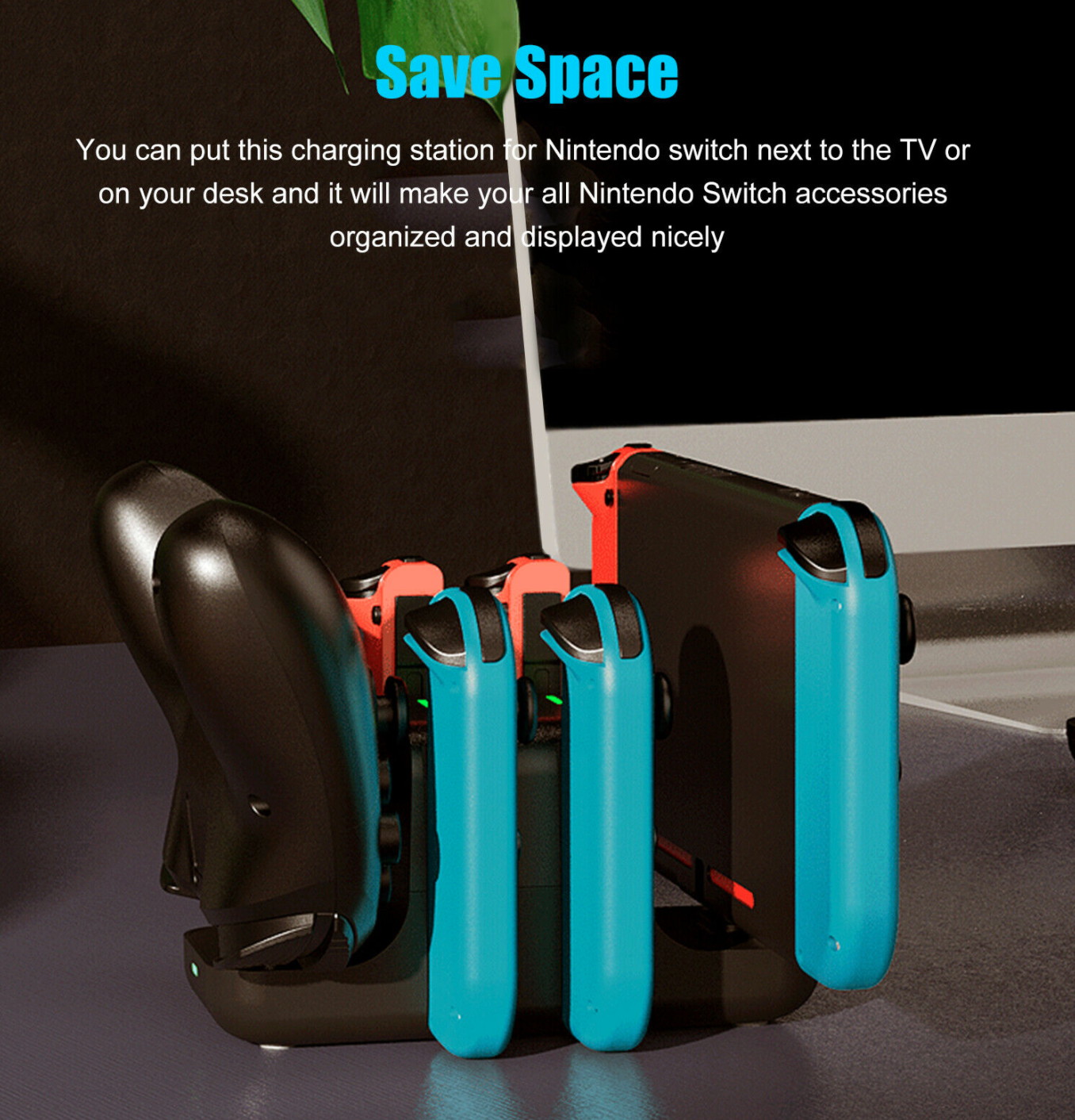 6In 1 Controller Charger LED Charging Dock Stand For Nintendo Switch Pro Joy-Con