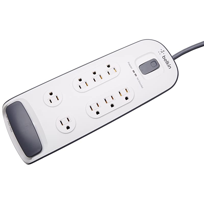 8Outlet Surge Protector with Telephone Protection 6ft Cord White