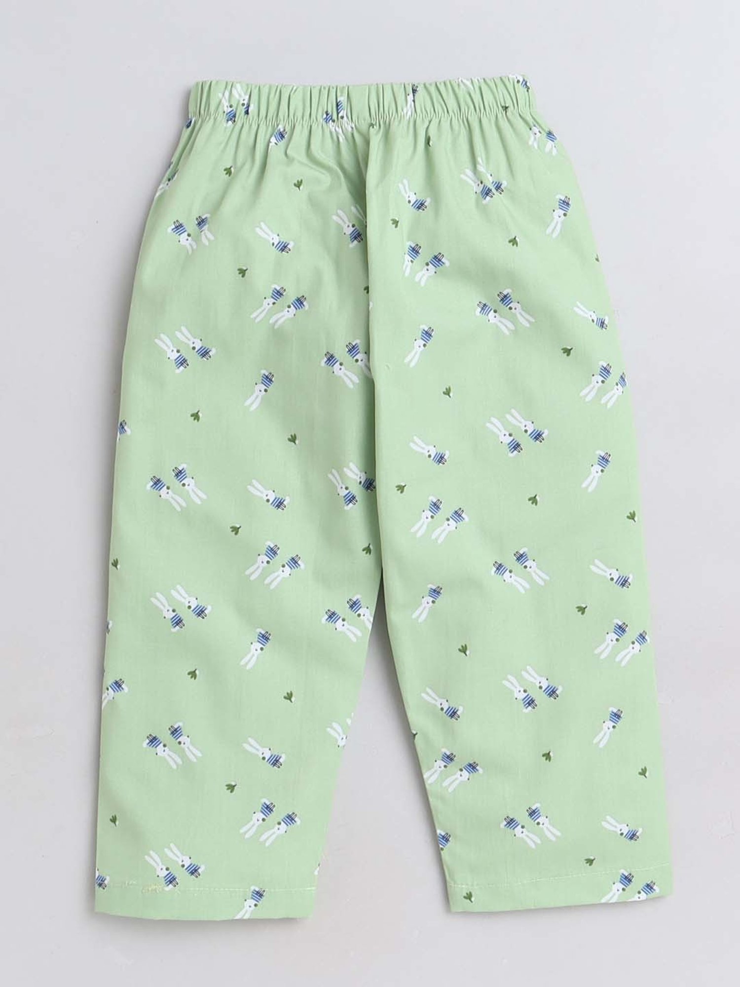 The Magic Wand Girls Green Cotton Printed Full Sleeves Shirt Set