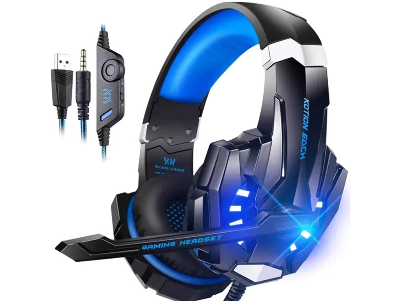 G9000 Stereo Gaming Headset for PS4 PC Xbox One PS5 Controller, Noise Cancelling Over Ear Headphones with Mic, LED Light, Bass Surround, Soft Memory Earmuffs for Laptop Mac Nintendo NES Games